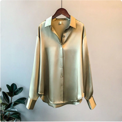 Dames Satijnen Blouse Elegante Pasvorm