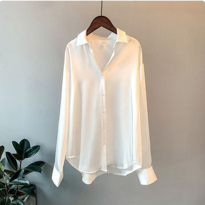 Dames Satijnen Blouse Elegante Pasvorm