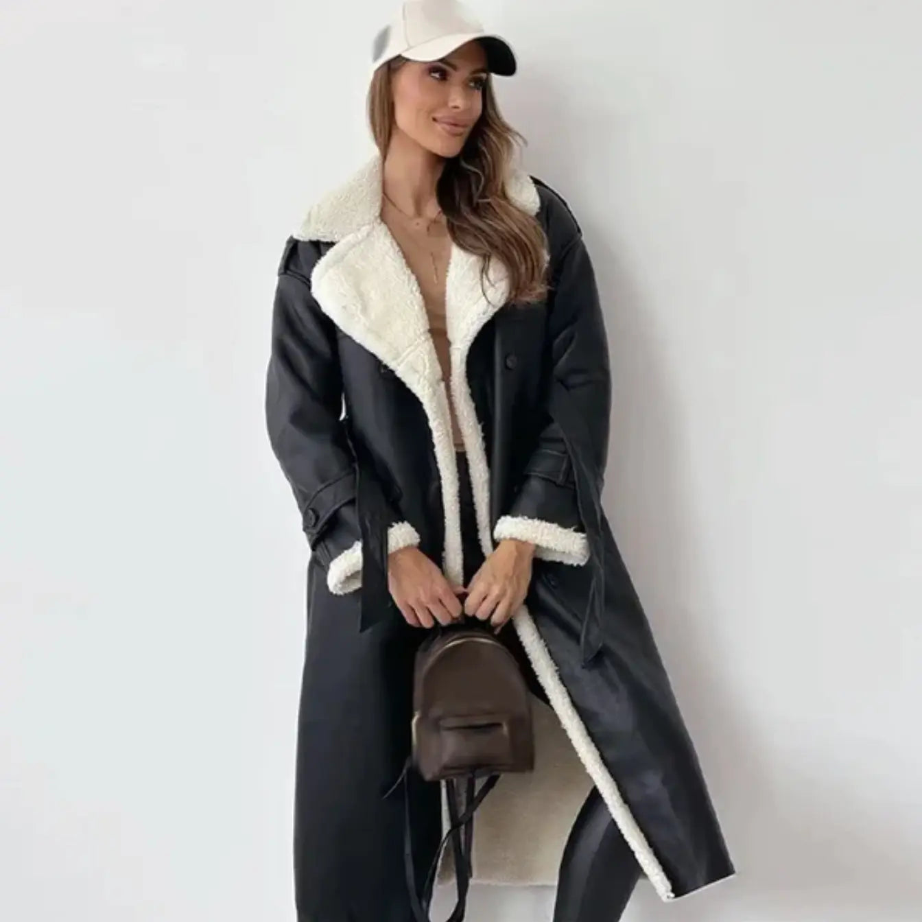 Nora | Lange Fleece Jas met Teddykraag Warm en Klassiek - Mode Vibes