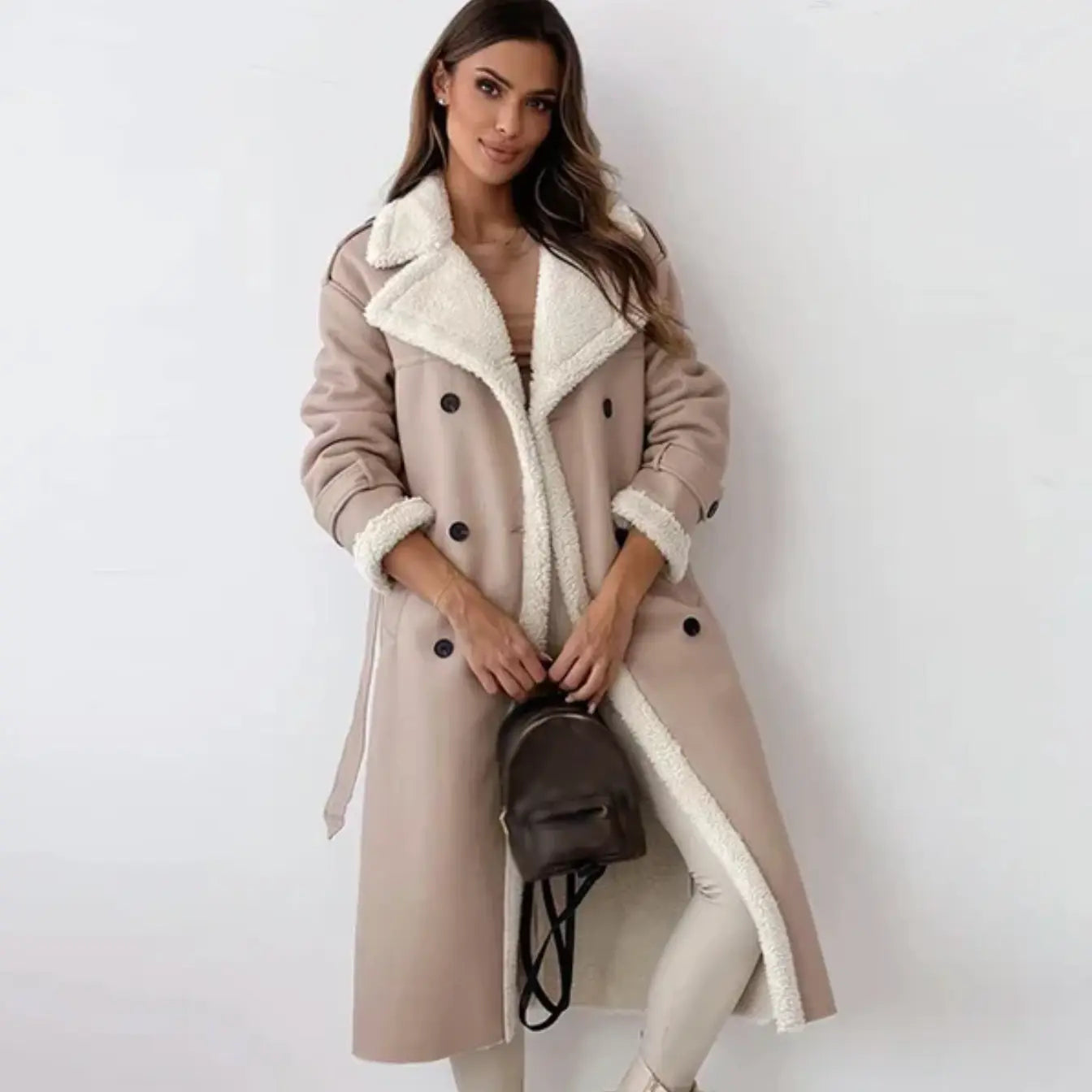 Nora | Lange Fleece Jas met Teddykraag Warm en Klassiek