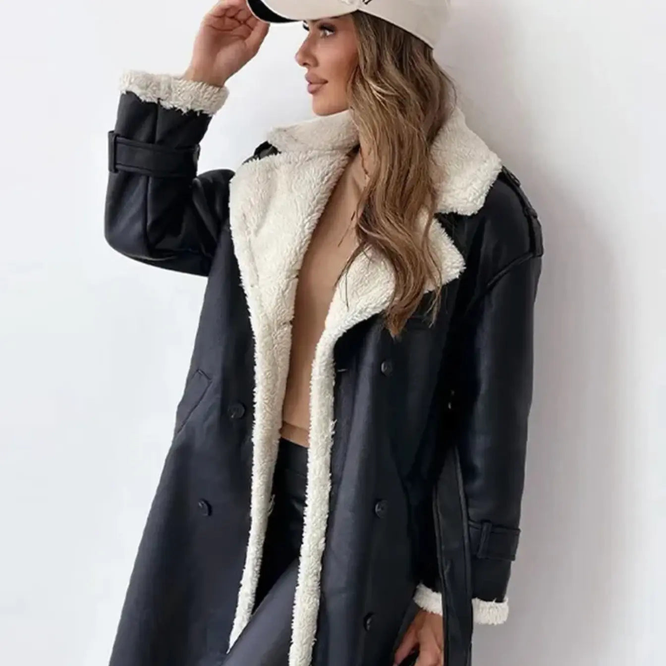 Nora | Lange Fleece Jas met Teddykraag Warm en Klassiek