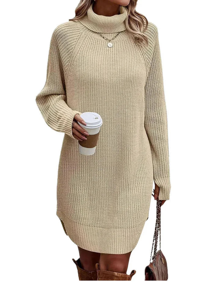 Dames Gebreide Jurk Elegant – Warme Winterjurk met Lange Mouwen