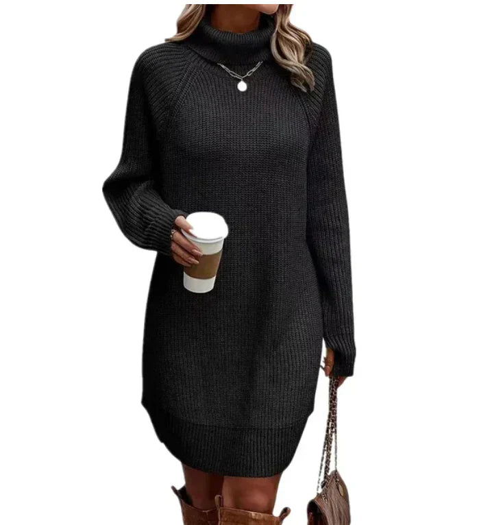 Dames Gebreide Jurk Elegant – Warme Winterjurk met Lange Mouwen