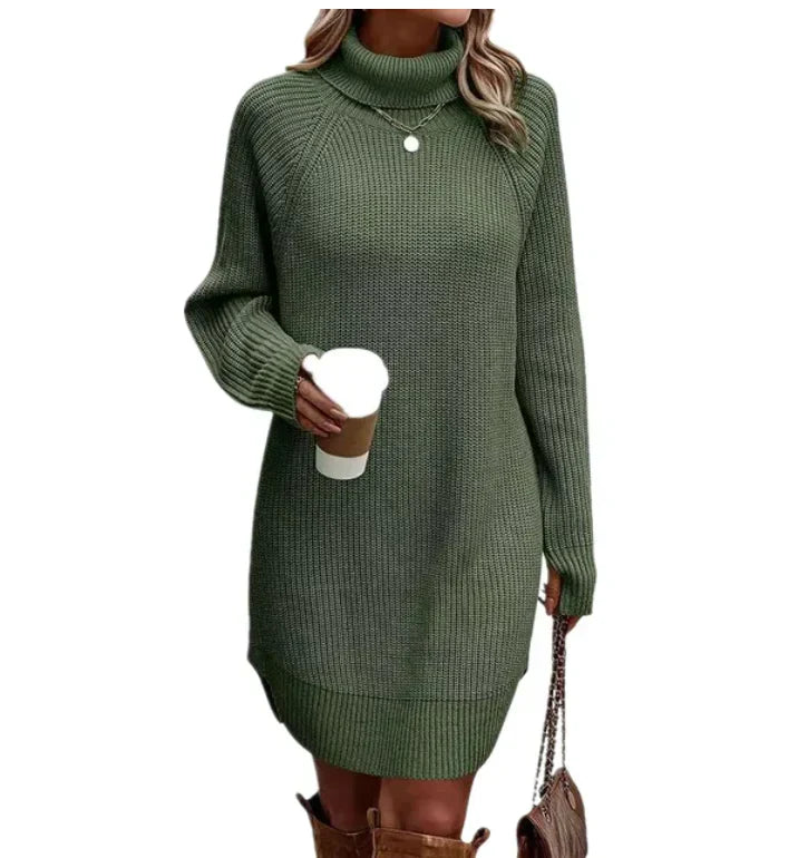 Dames Gebreide Jurk Elegant – Warme Winterjurk met Lange Mouwen