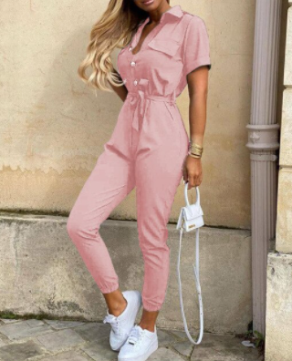 Elegante Jumpsuit Met Knoopsluiting Minimalistisch Design