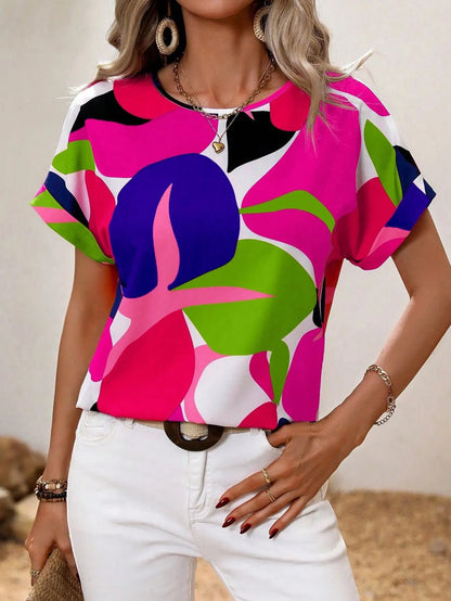 Vrouwelijke Blouse Korte Mouwen Leuke Print