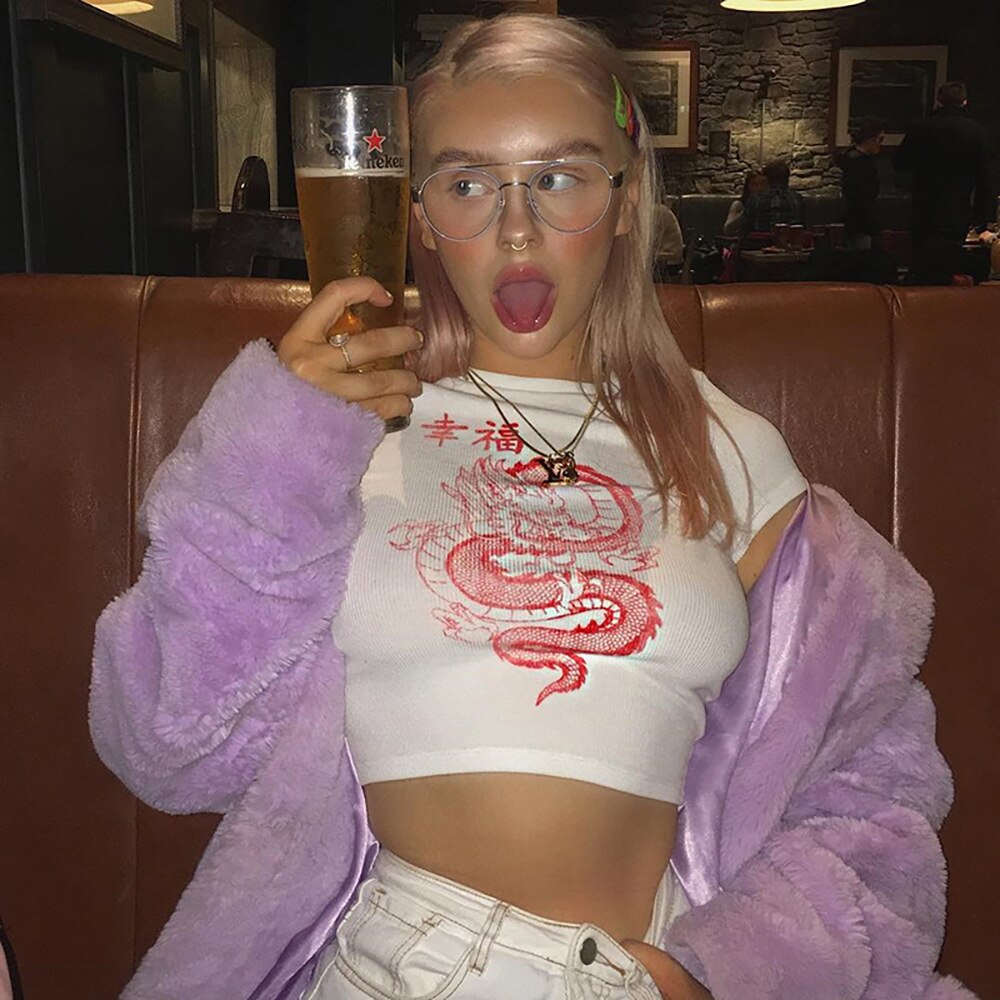 Retro Draken T-shirt Vrouw Croptop