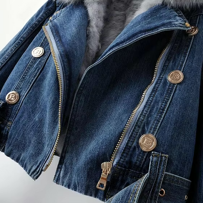 Diana | Giacca in denim con collo in pelliccia sintetica