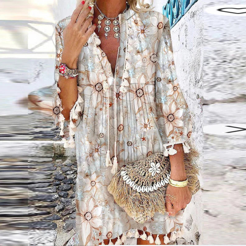 Jurk met V-hals Retro Stijl Vintage Look
