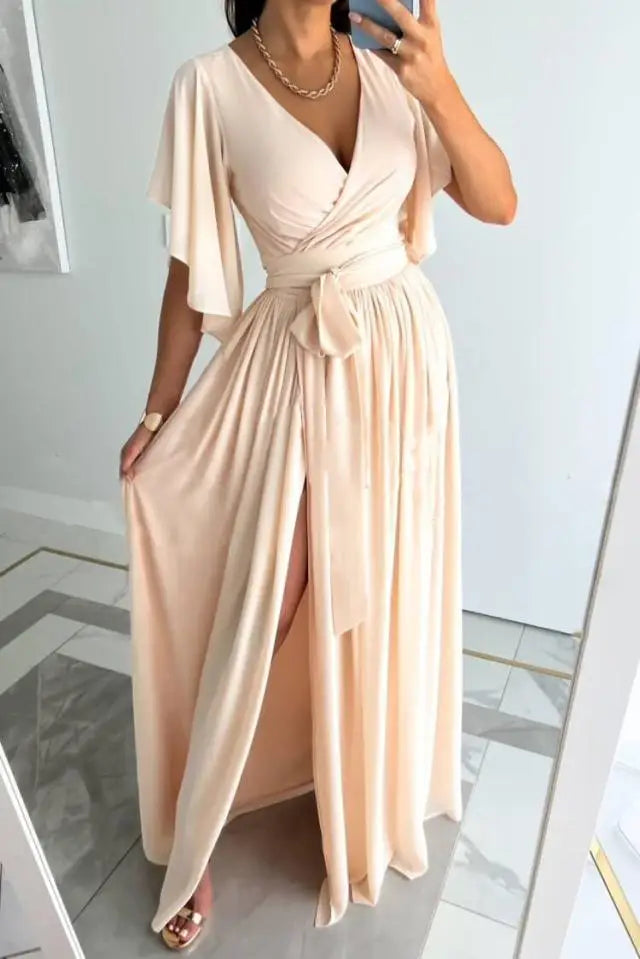 Elegante Jurk met V-Hals en Lange Mouwen
