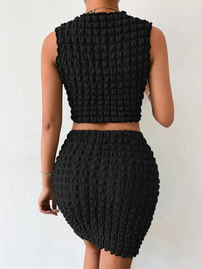 Crop Top en Rok Set met Bubble Textuur