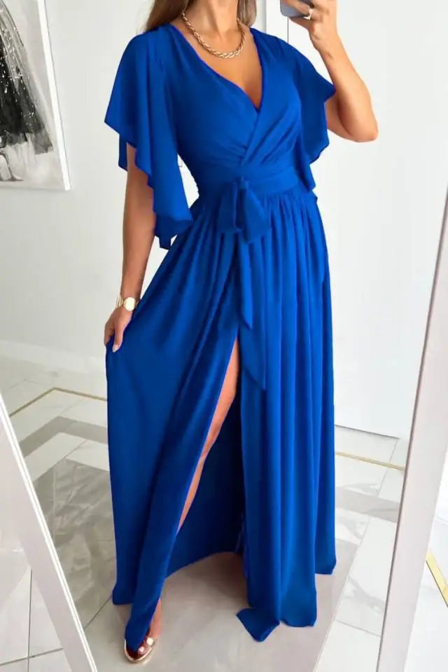 Elegante Jurk met V-Hals en Lange Mouwen
