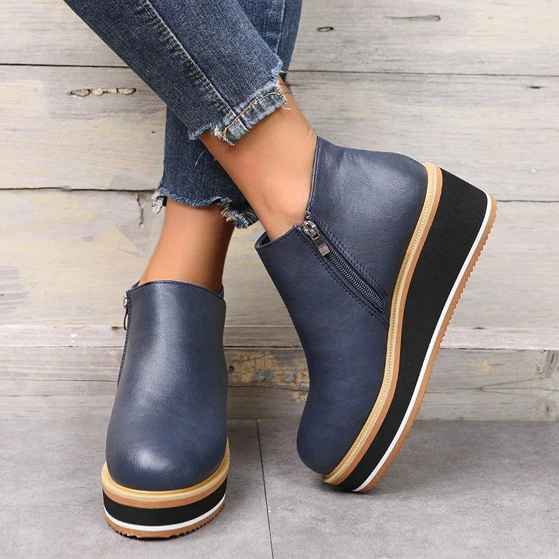 Elvora – Dames Enkelboots met Plateauzool en Rits