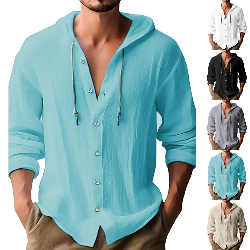 Linnen Heren Shirt Met Capuchon Licht en Ademend