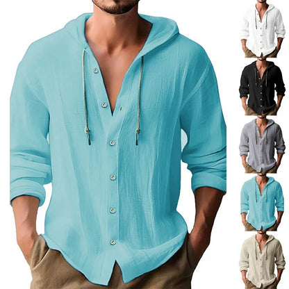Linnen Heren Shirt Met Capuchon Licht en Ademend