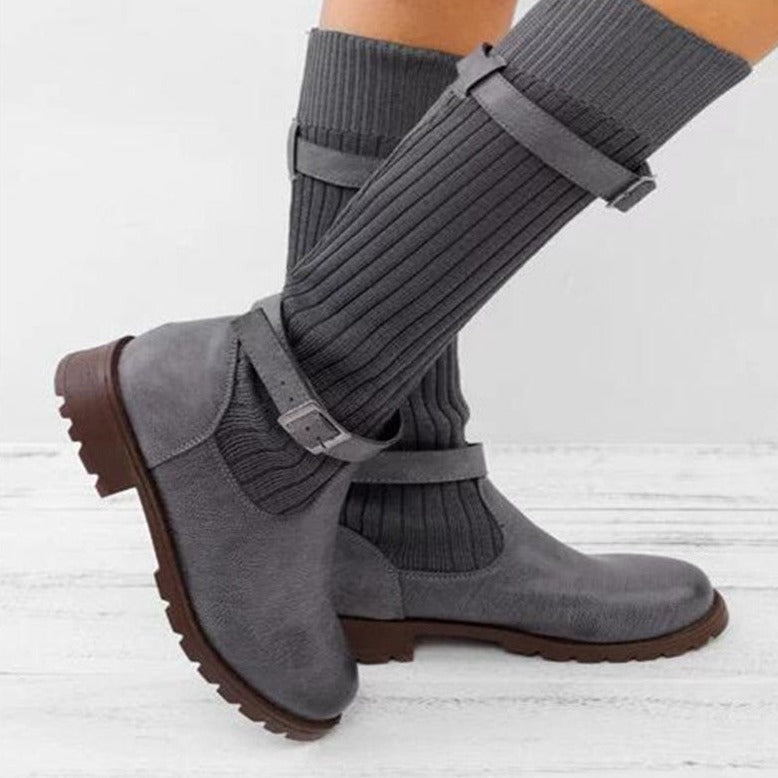 Dames Leren Laarzen Warm Gebreid Wol Winter