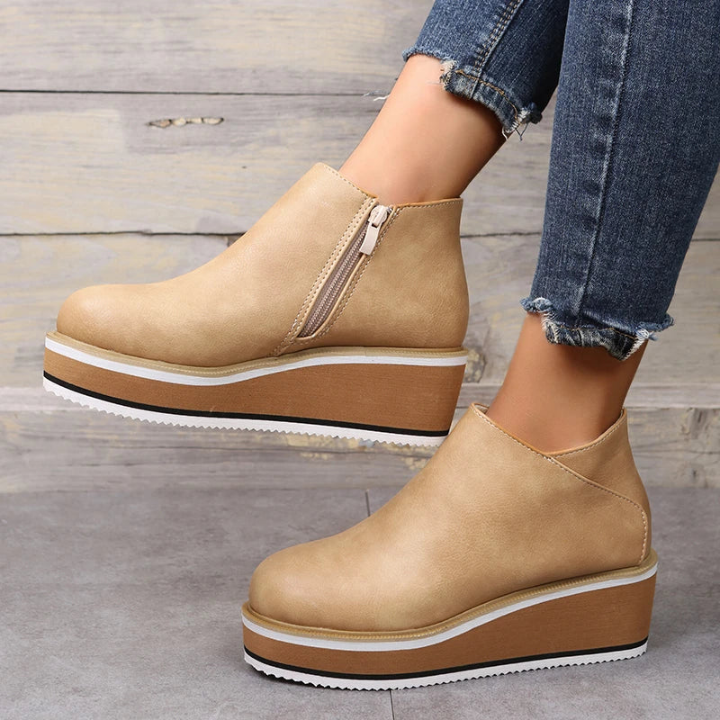 Elvora – Dames Enkelboots met Plateauzool en Rits