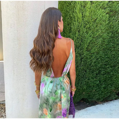 Maxi Jurk Kleurrijk met Halo Dye Print en Sjaal