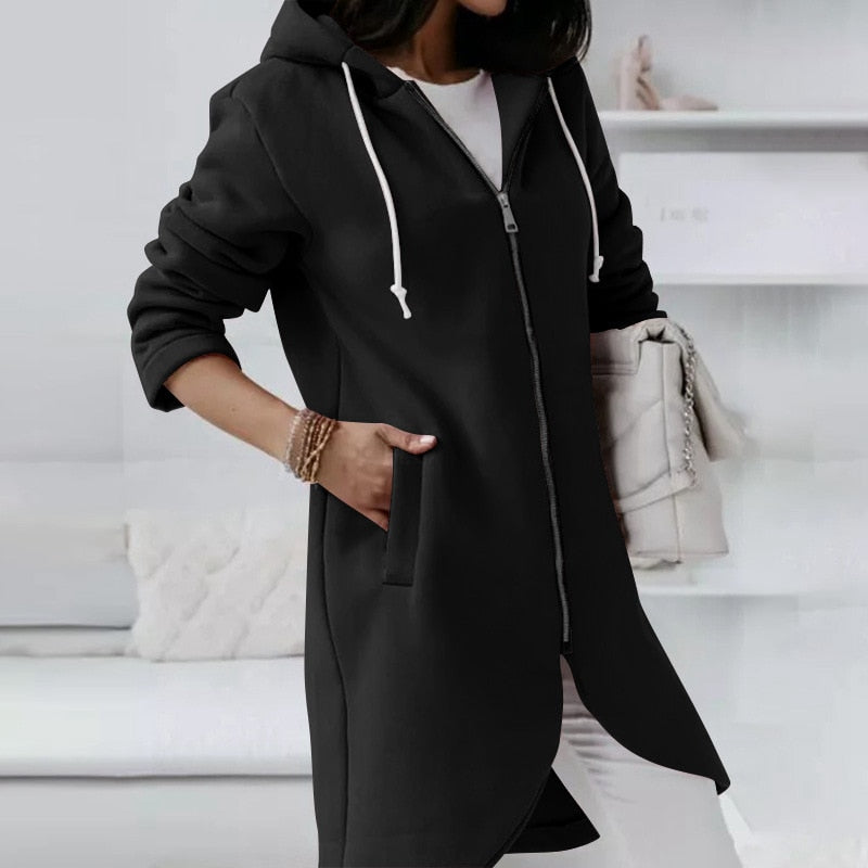Dames Hoodie Vest Rits Capuchon Zwart Sportief