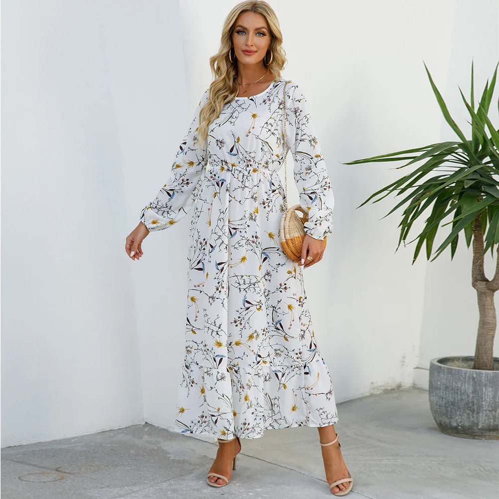 Variant image for Sole | Abito Donna Maxi Bohémien Floreale in Chiffon con Maniche Lunghe-18