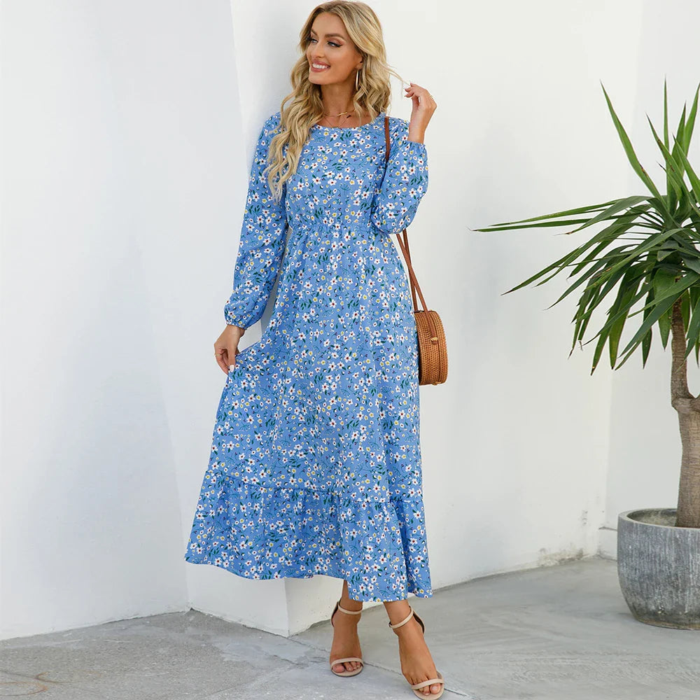 Variant image for Sole | Abito Donna Maxi Bohémien Floreale in Chiffon con Maniche Lunghe-9