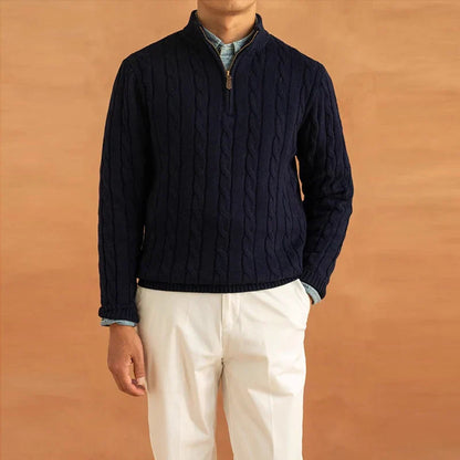 Heren Trui - Luxe Gebreide Coltrui met Rits en Jacquard Patroon