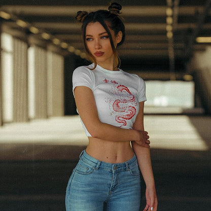 Retro Draken T-shirt Vrouw Croptop