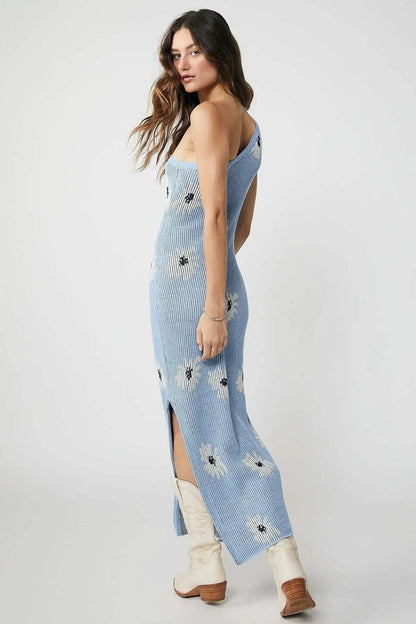 Maxi Jurk Eén Schouder Bedrukt Bloemenprint