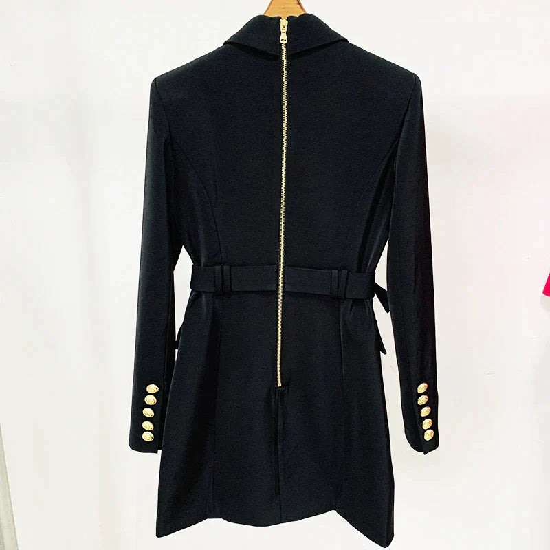 Blazerjurk Double-Breasted Met Riem Elegant Dame Jurk