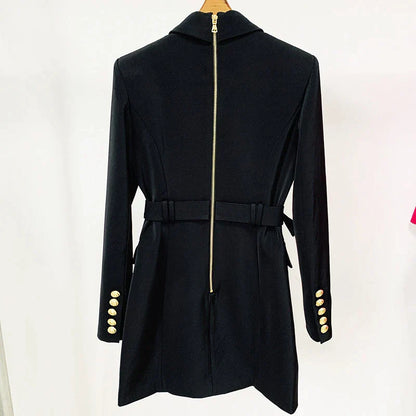 Blazerjurk Double-Breasted Met Riem Elegant Dame Jurk