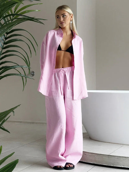 Variant image for Bornladies | Set Tuta Donna in Cotone Morbido con Camicia a Maniche Lunghe e Pantaloni Elasticizzati-8