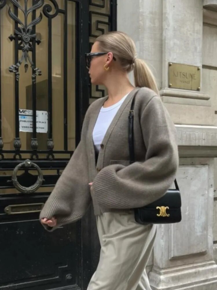 Gebreid Vest Wolmix Taupe Warm en Stijlvol