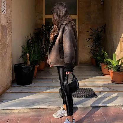 Dames Pilotenjas Oversized met Teddy Voering en Knopen