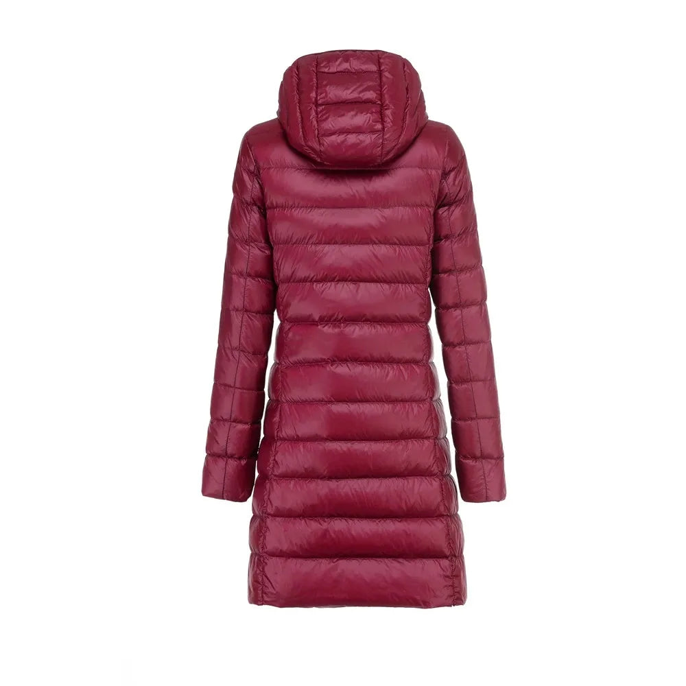 Lange Dames Donsjas met Afneembare Capuchon – Lichtgewicht & Warm