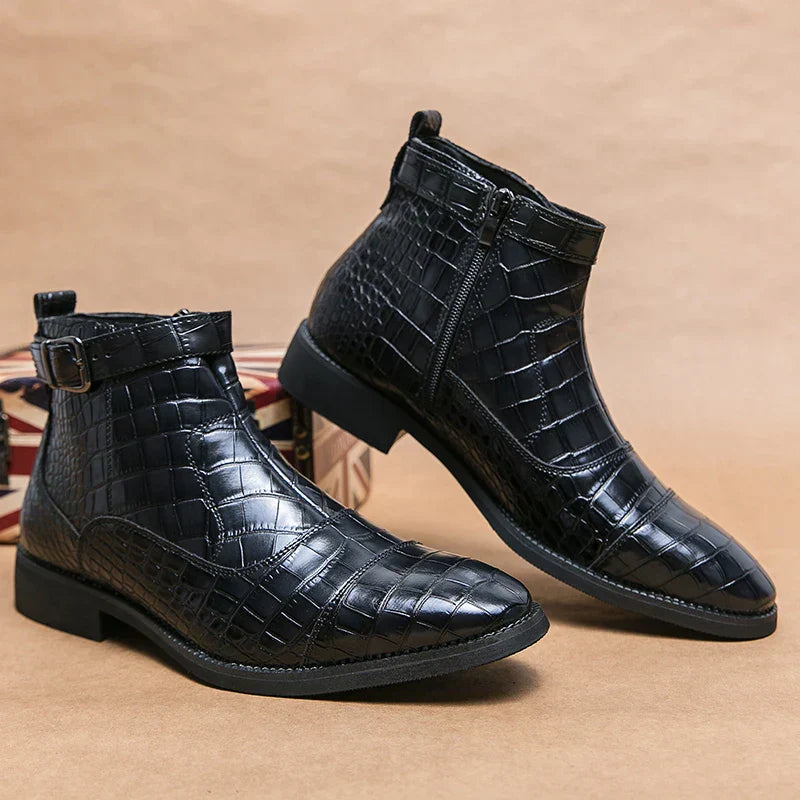 Heren Enkellaarzen Luxe Leer Croco Patroon