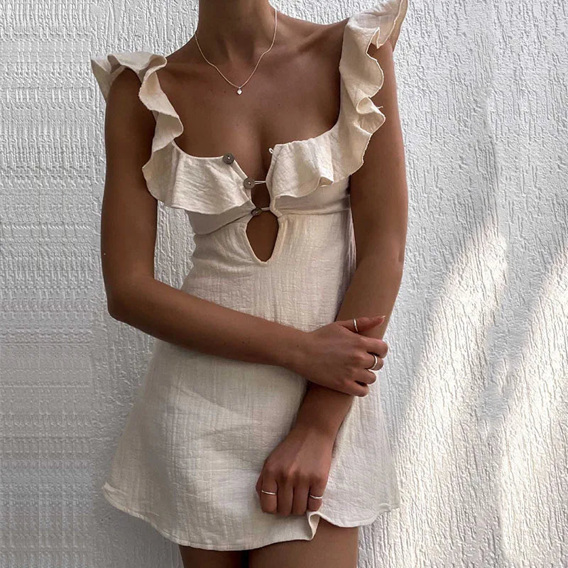 Ruffle | Abito Estivo Corto Donna con Scollo a V e Volant-5