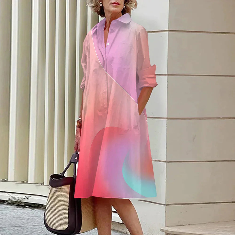 Midi-jurk Lange Mouwen Voor Vrouw Moderne Stijl