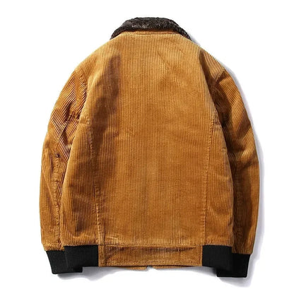 Heren Winterjas Corduroy met Bontkraag Warm en Winddicht