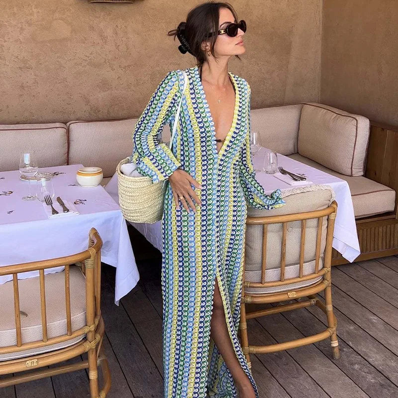 Kleurrijke Maxi Jurk Gehaakt met Split Zomerjurk - Mode Vibes
