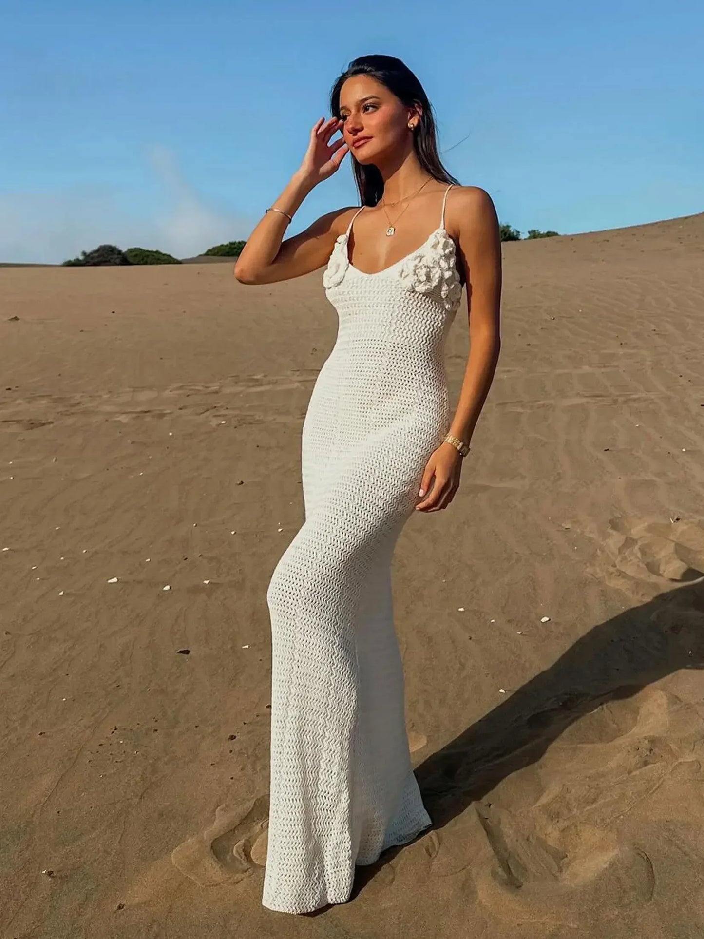 Maxi Jurk Wit met V-hals en Bloemenprint