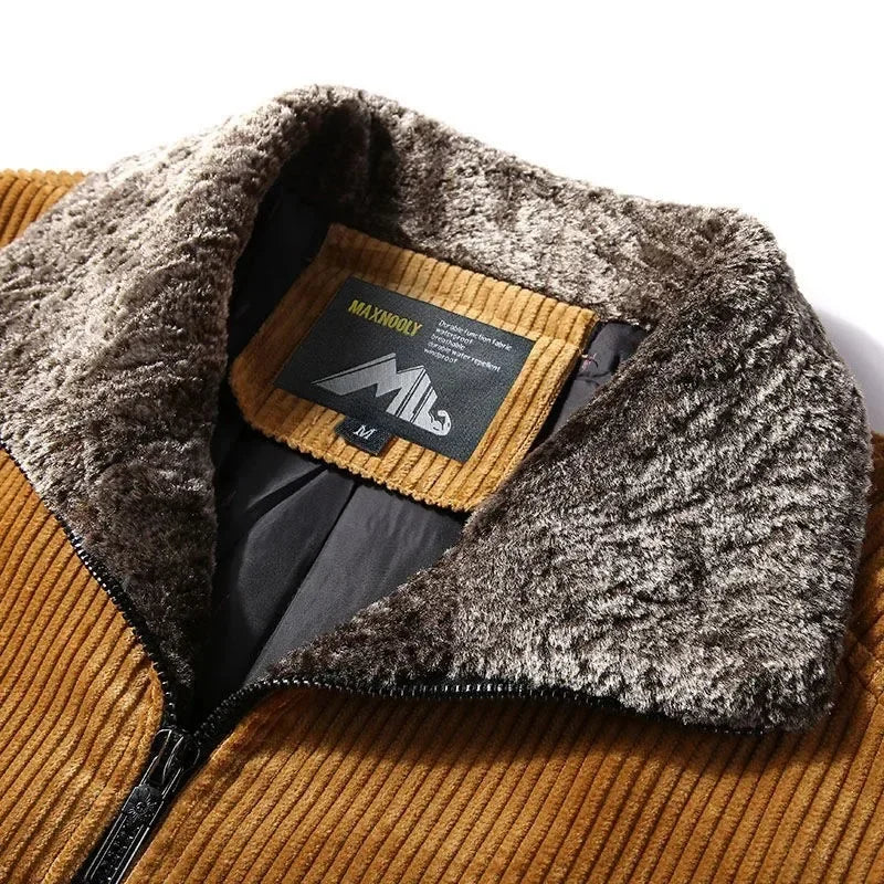 Heren Winterjas Corduroy met Bontkraag Warm en Winddicht