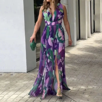 Elegante Maxi Jurk Zonder Mouwen V-Hals Zijdeachtig