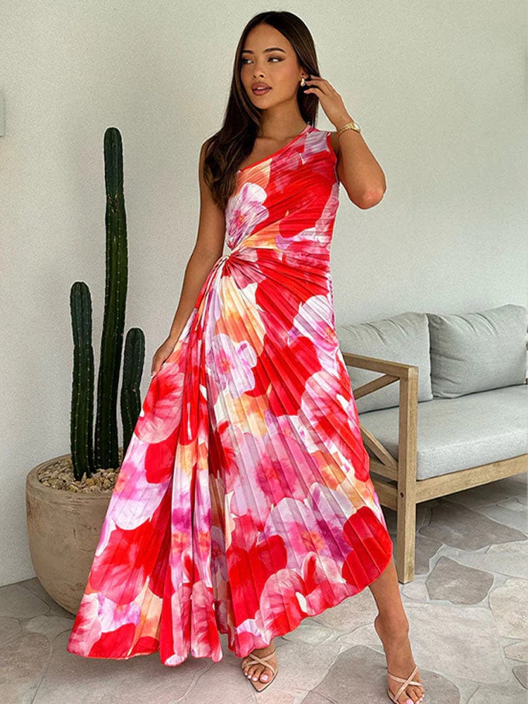 Elegante One-Shoulder Jurk Bloemenprint Feestelijke Jurk voor Vrouw - Mode Vibes