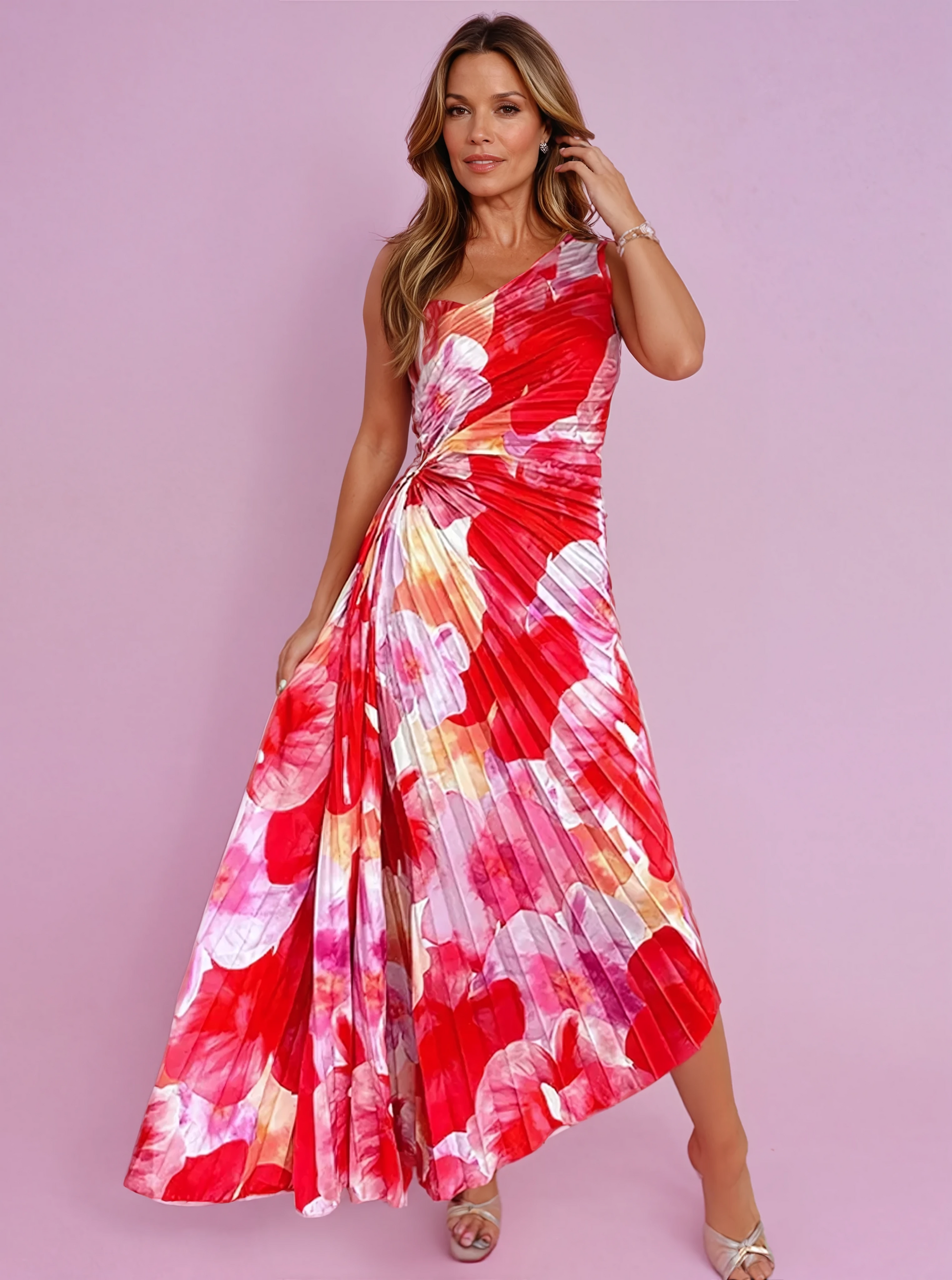 Vrouwelijke Plissé Jurk met Bloemenpatroon Elegante Stijl - Mode Vibes