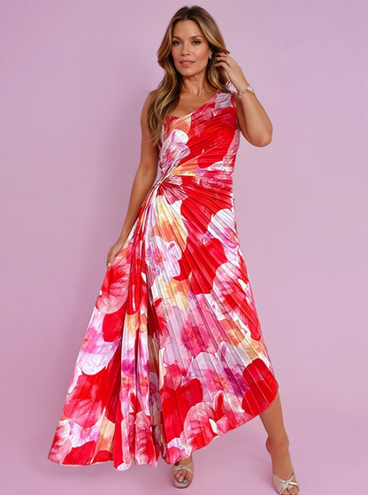 Vrouwelijke Plissé Jurk met Bloemenpatroon Elegante Stijl - Mode Vibes
