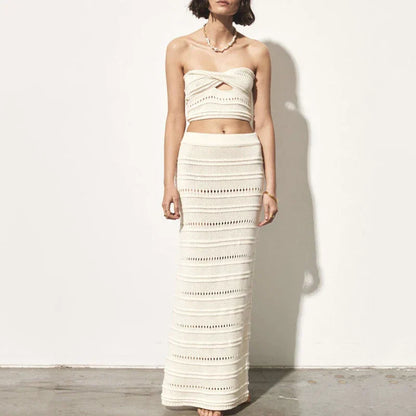 Gehaakte Strandset met Tube Top en Rok Boho Stijl - Mode Vibes