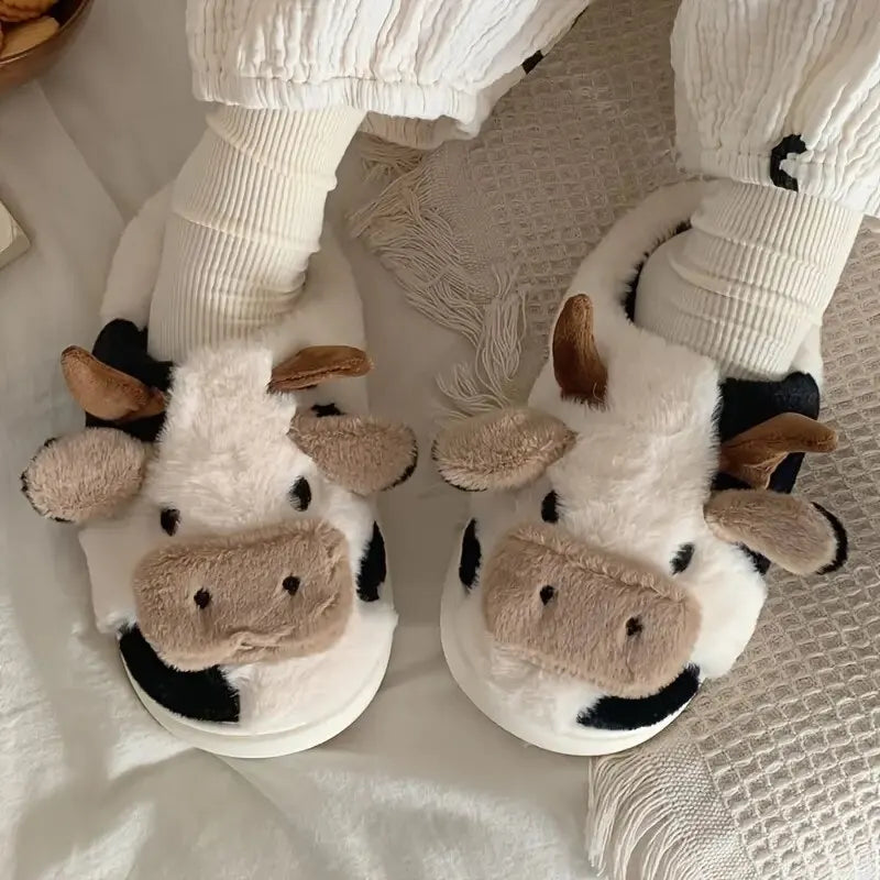 Koe Pantoffels Pluche Warm Grappig