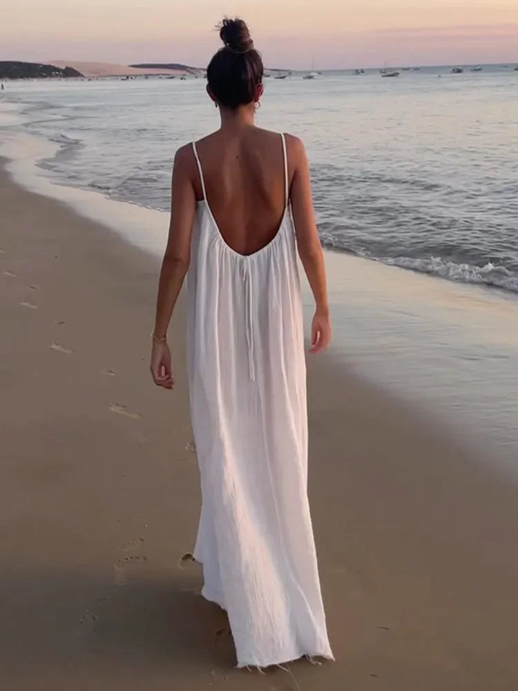 Zomerse Backless Spaghettiband Maxi Jurk