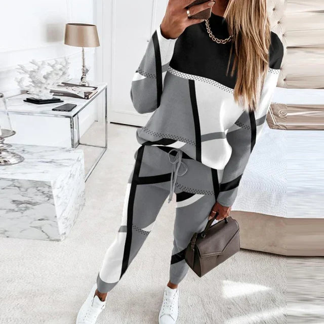 2-delig Set Lange Broek en O-hals Top voor Vrouw - Mode Vibes