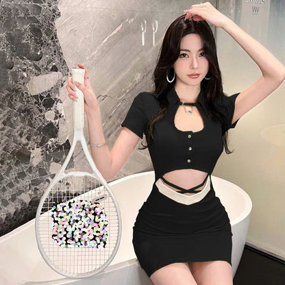 Sexy Kleur Koreaanse Jurk Met Uitsnijdingen